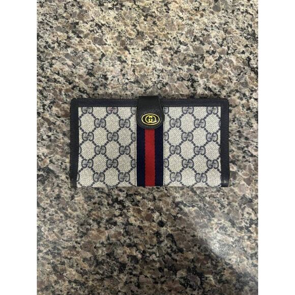 Gucci Vintage GG Supreme Web Stripe Wallet Navy  335050 - Picture 1 of 15